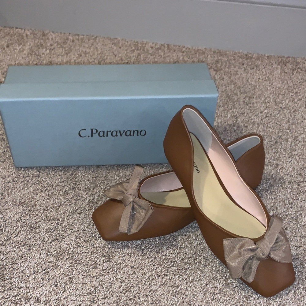 C.Paravano Bow Ballerina Flats (Eva) in Brown